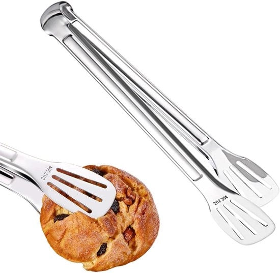 Tang per grigliata in acciaio inossidabile 28,5 cm per barbecue e cucina - Servitangente, taglia carne, taglia cibo - Acciaio inossidabile 304 - Insalata, buffet, cottura e griglia - Aiuto in cucina.