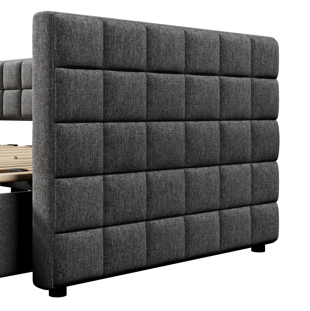 Divano letto estraibile 90 x 200 cm in velluto grigio con 2 cassetti