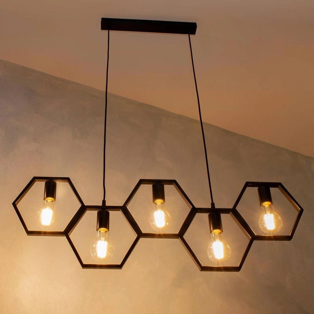 Trade Shop - Lampadario Sospensione Geometrico Esagonale E27 Industriale Nero Vintage Lp-89n -