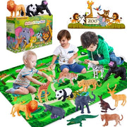 Set di giocattoli per bambini, dieren della giungla in scala realistica con gioco di tappeto, composto da olifante, giraffa, leone, tigre, gorilla e panda.