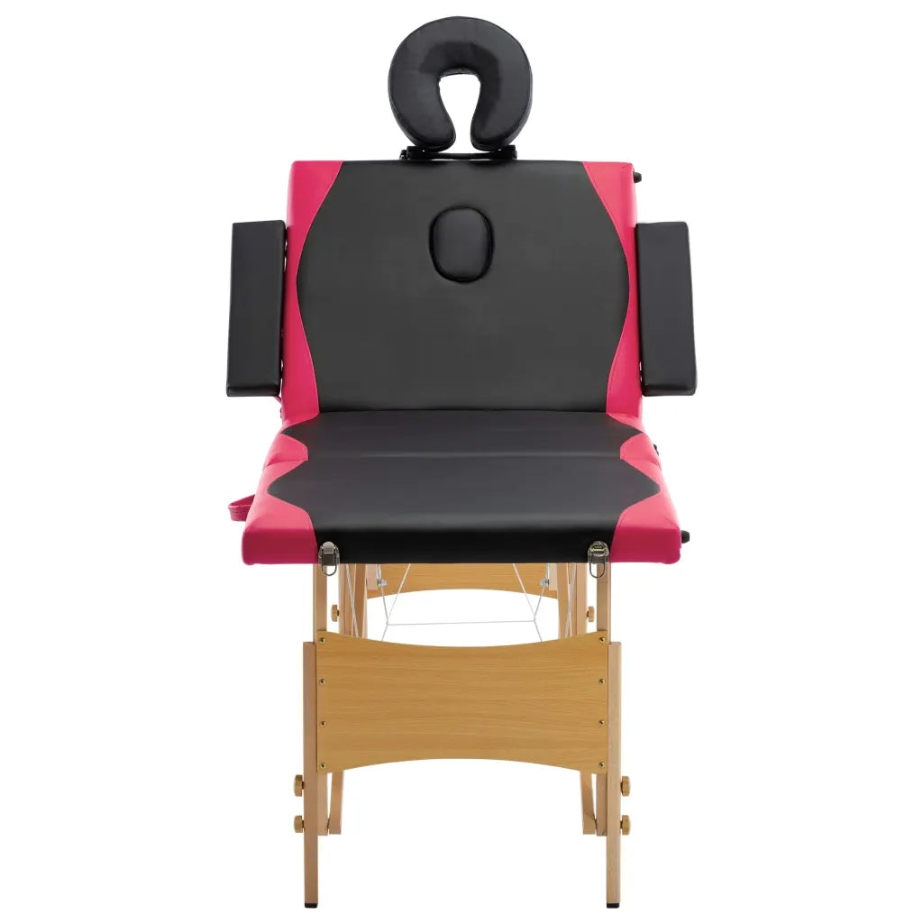 Lettino da Massaggio Pieghevole a 4 Sezioni Legno Nero e Rosa