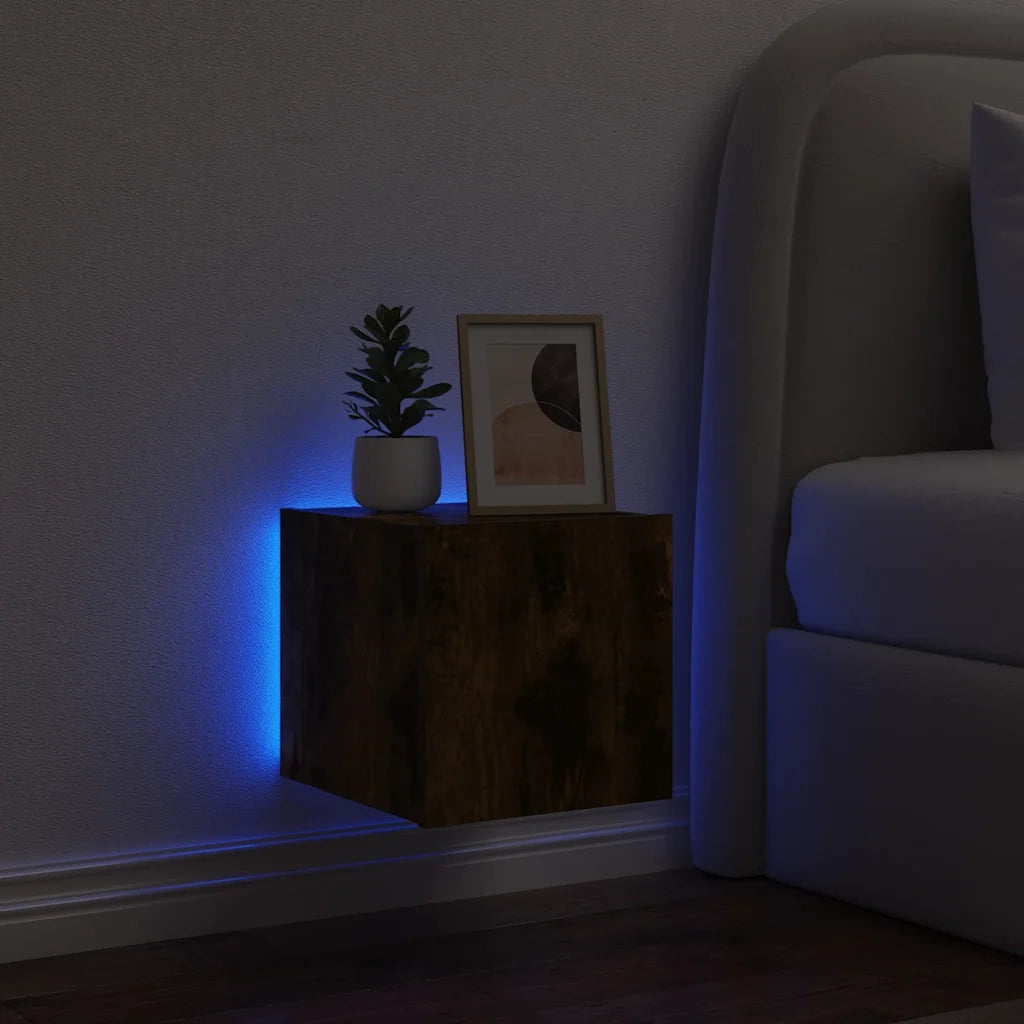 Mobile TV a Parete con Luci LED Rovere Fumo 30,5x35x30 cm