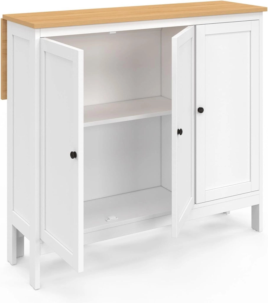 Tavolo bar ad isola Achille e 2 sgabelli in legno bianco con piano in faggio