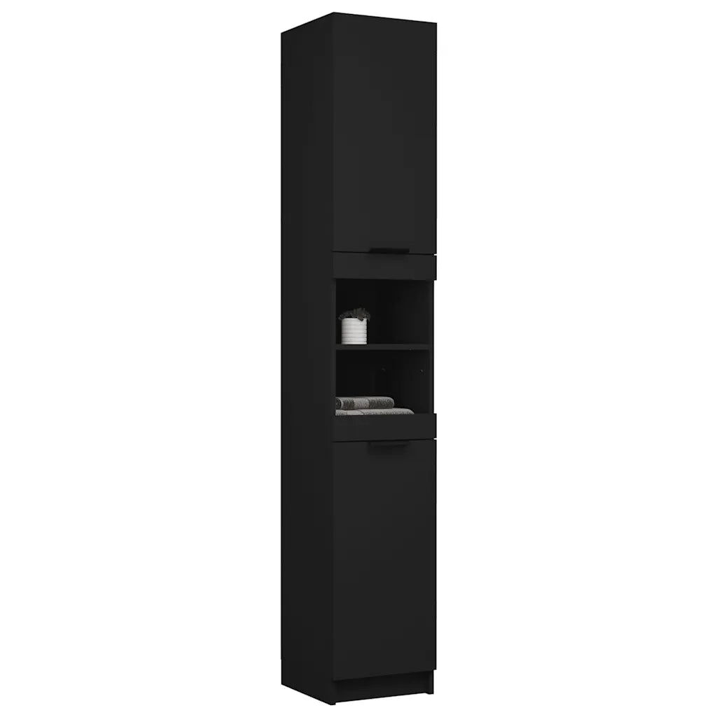 Armadietto da Bagno Nero 32x34x188,5 cm in Legno Multistrato 811323