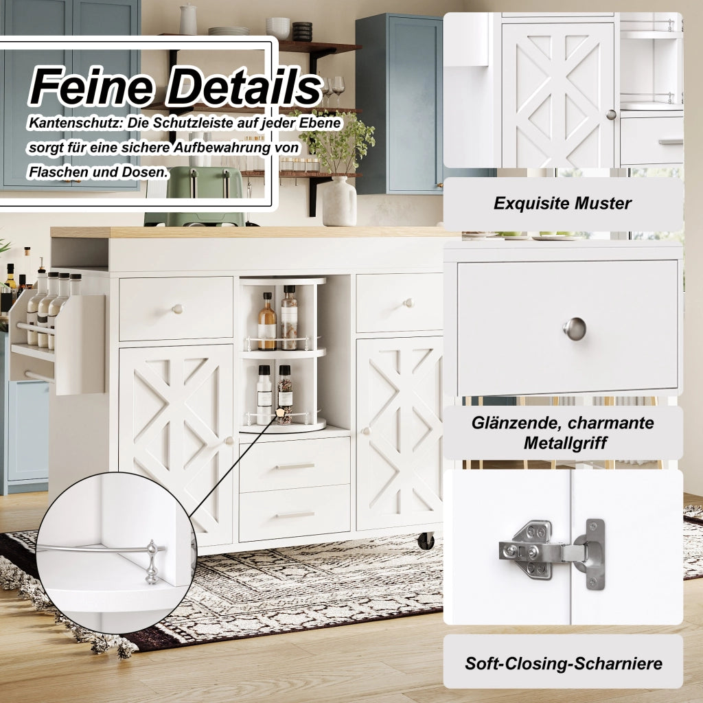 TAVOLO BAR Allungabile 110-180x40x91 cm MDF Bianco con Ruote
