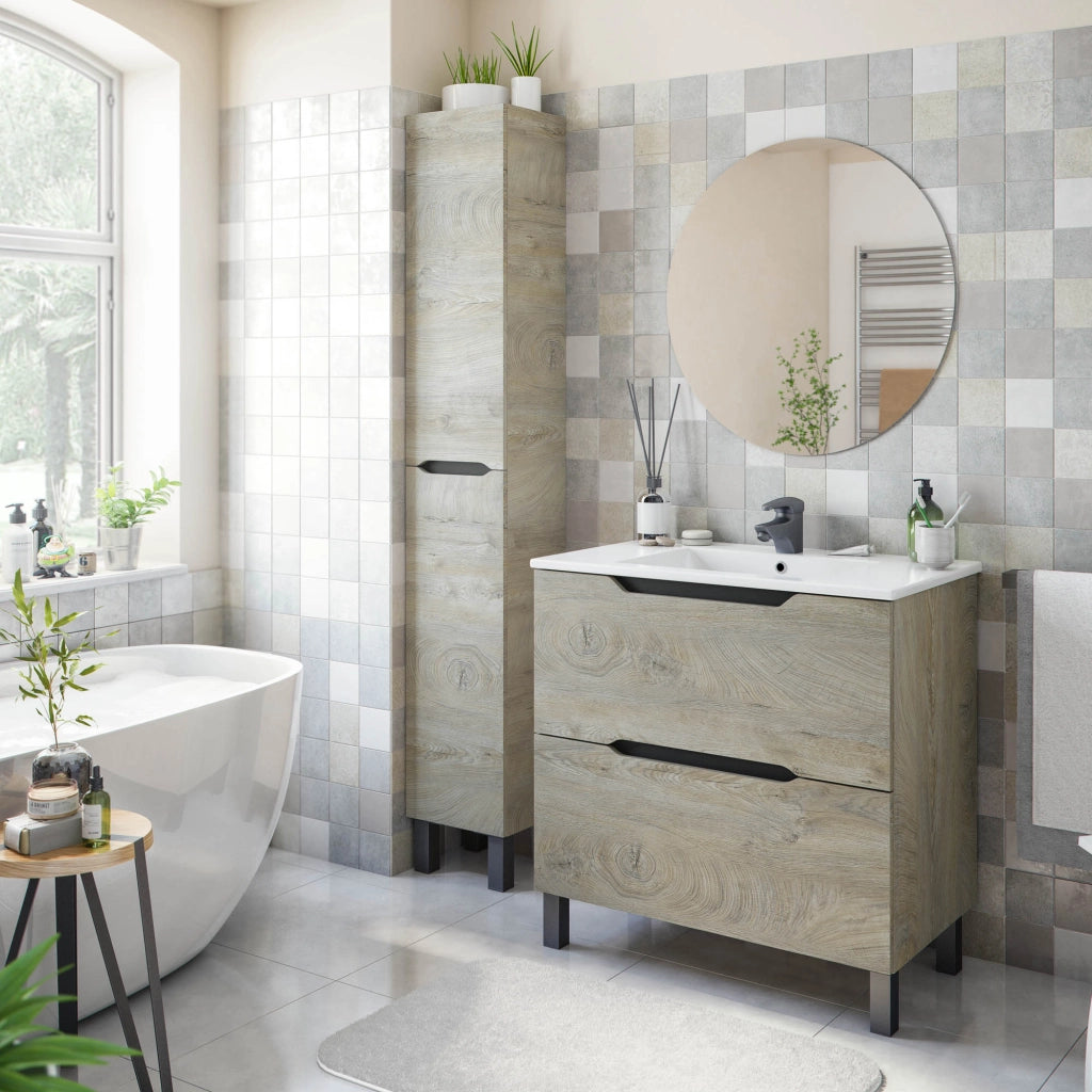 Trogir, Mobile Colonna 3 Ripiani, 30x25x182h cm Marrone Rovere Grigio