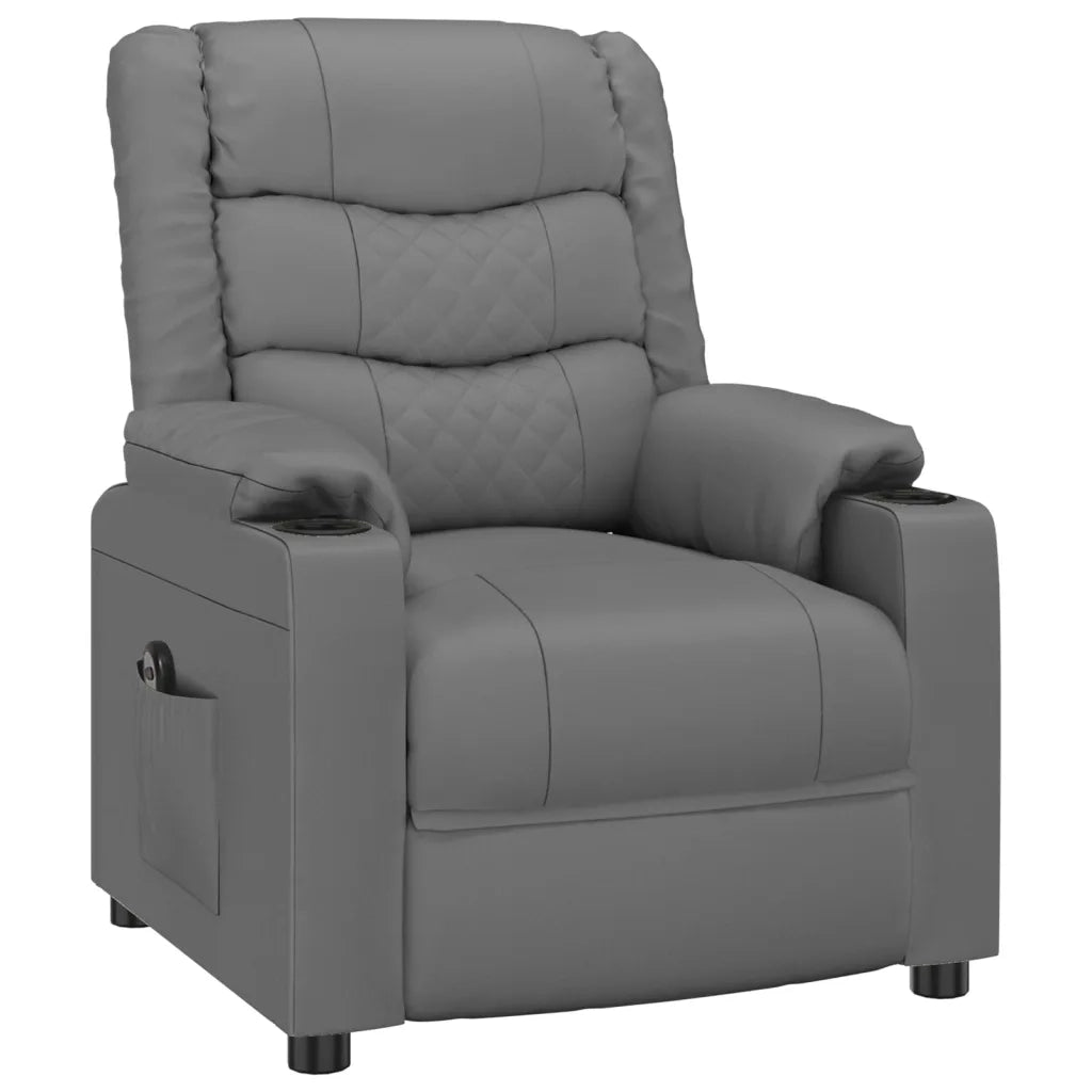 Poltrona Reclinabile Elettrica Grigia in Similpelle 3143452