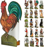 Sistema di appoggio per carta igienica e asciugamani, standard in legno, decorazione e accessori per cucina e bagno, stendardo a forma di gallina, un mix di decorazione rurale e funzionalità.