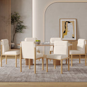 Sedie da pranzo 6 pezzi con seduta imbottita e schienale, struttura in metallo e rivestimento in sherpa beige