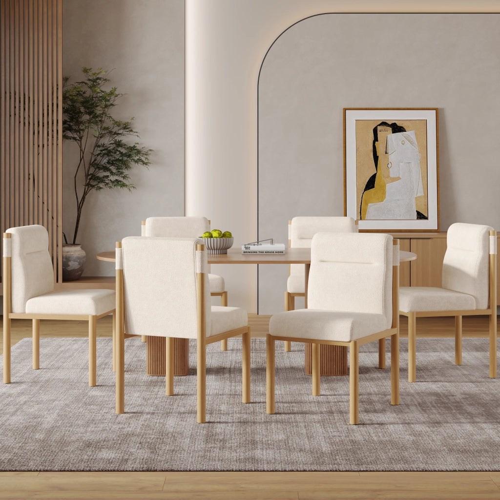 Sedie da pranzo 6 pezzi con seduta imbottita e schienale, struttura in metallo e rivestimento in sherpa beige