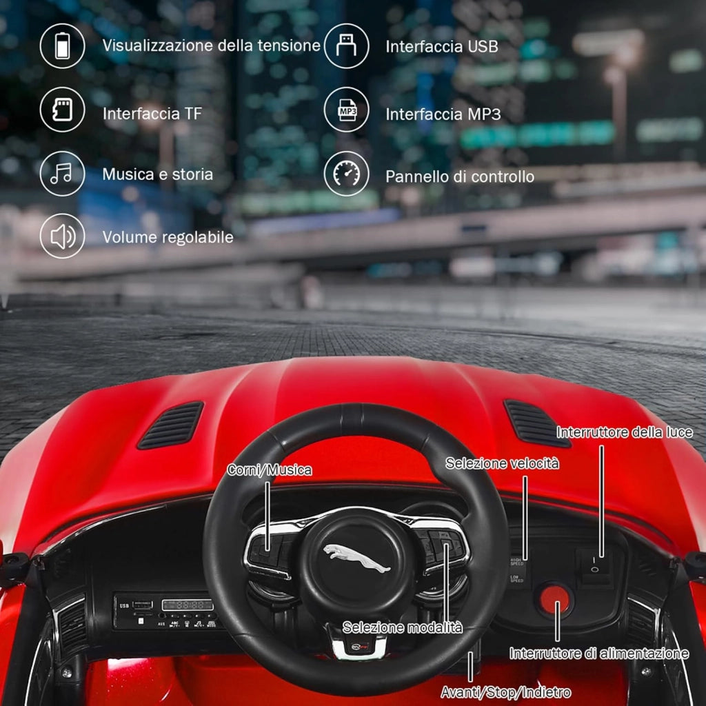 Jaguar Auto Elettrico 12 V per Bambini, Macchina Elettrica con Telecomando, con Luci Musica Storia, Avvio Lento, Velocità 3-5 km/h (Rosso)