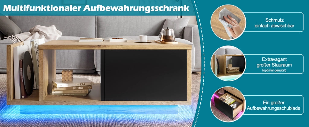 Mobile contenitore multifunzionale con LED in legno ingegnerizzato e metallo naturale 99,5x53x38 cm