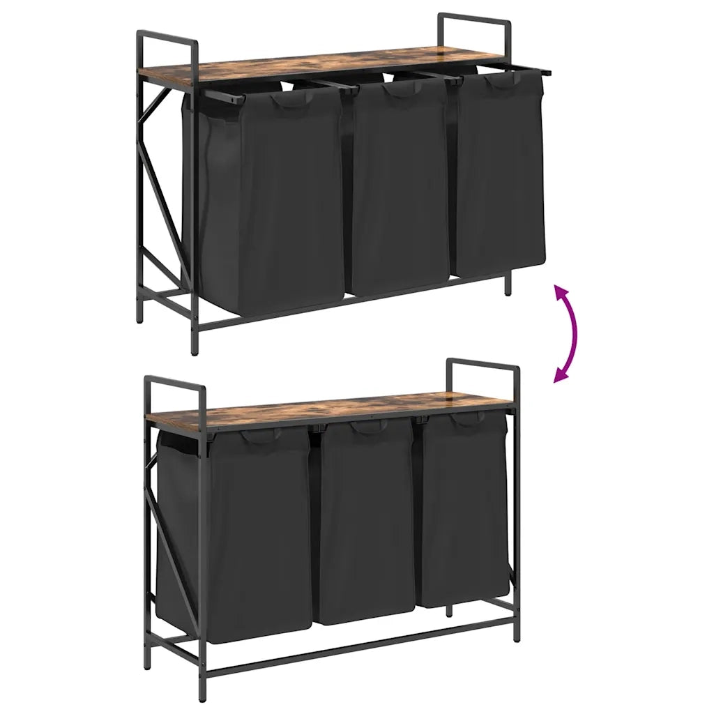 Cesto Portabiancheria 3 Scomparti con Ripiano Rovere Fumo 859062