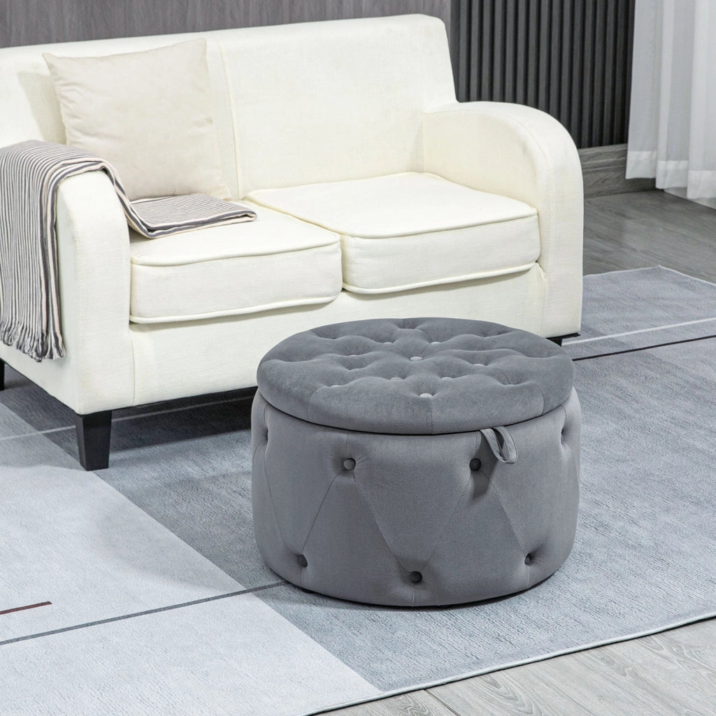 Pouf contenitore rotondo imbottito in poliestere grigio