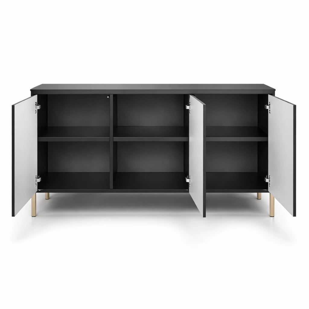 Credenza Moderna Madia Con 3 Ante Battenti Ripiani Interni Grande Spazio Contenitivo Struttura In Melaminico Per Soggiorno Sala Da Pranzo Corridoio Zona Living 154 X 38 X 80 Cm Nero