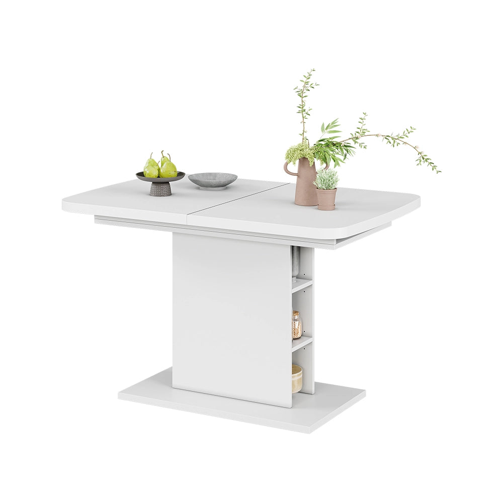 Vicco Tavolo da pranzo Estensibile Bianco 120/160 x 80 cm con scomparti aperti