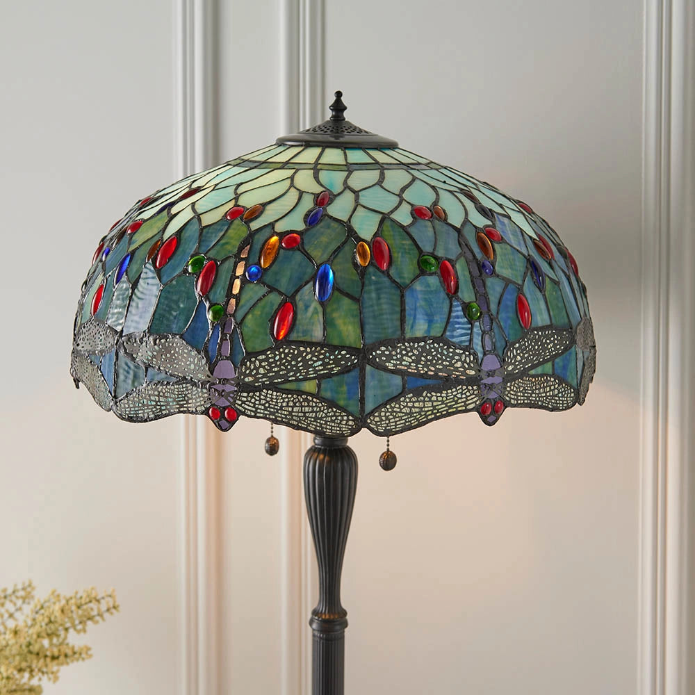 Lampada da terra Tiffany vetrata Dragonfly Blue 2xE27 60W