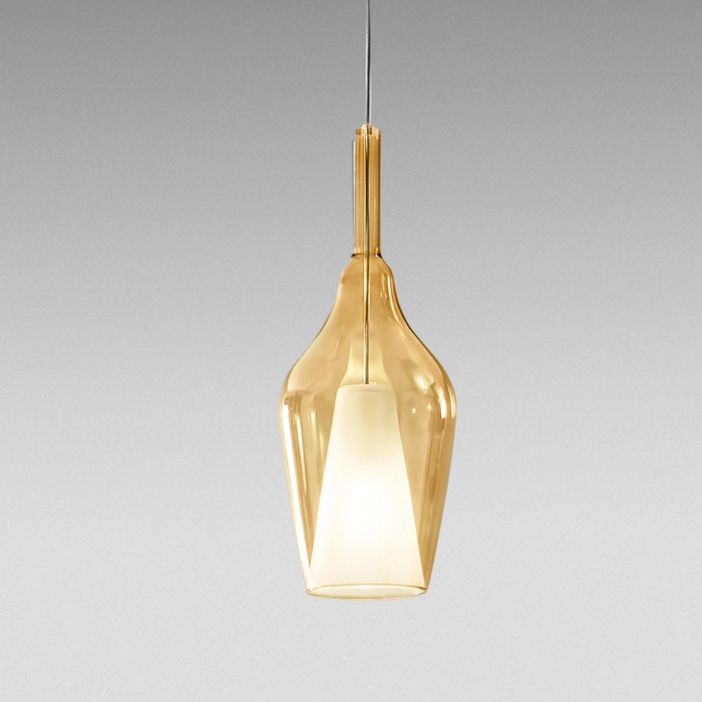 Lampada a sospensione OFELIA S/12 - Vetro borosilicato Ambra Trasparente, portalampade E27, cavo 3 metri, IP20, Classe I - Gealuce