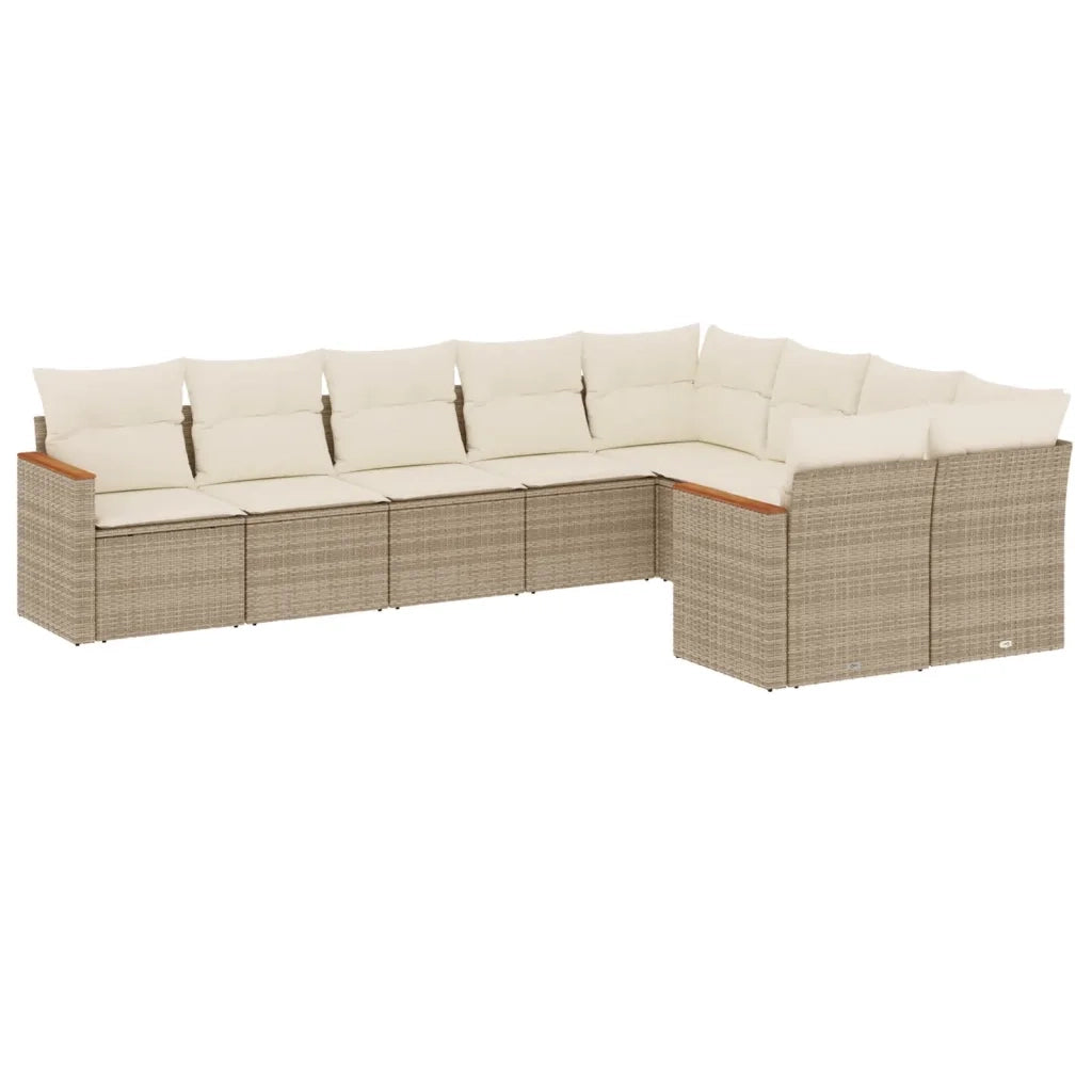 Set Divano da Giardino 9 pz con Cuscini Beige in Polyrattan 3258705