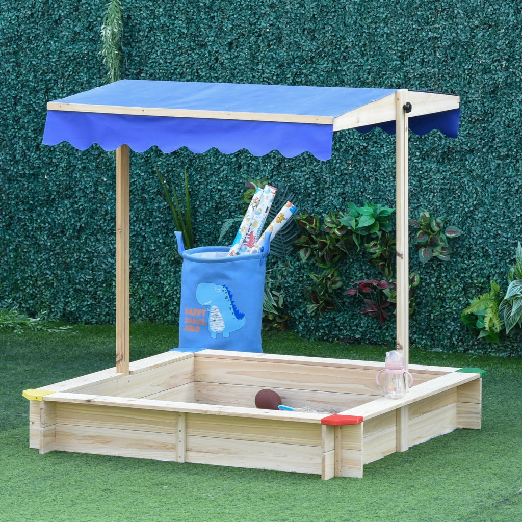 Sabbiera per Bambini in Legno con Panca Tettuccio Parasole Regolabile