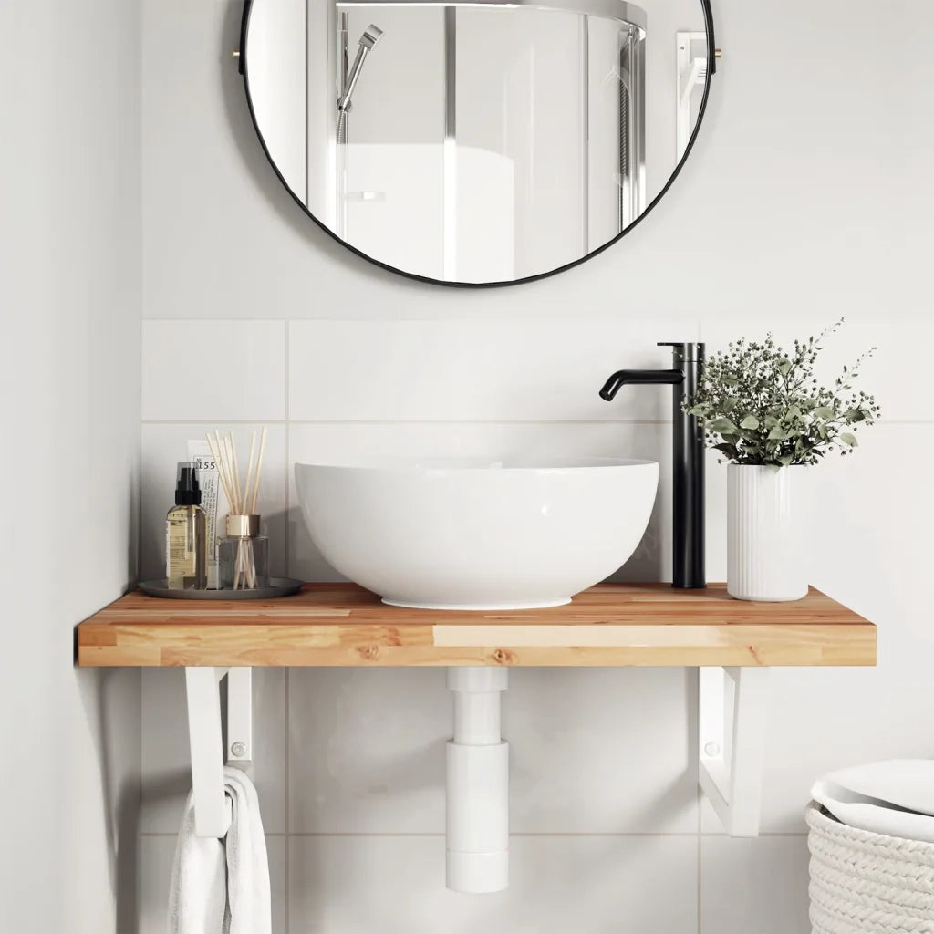Ripiano a Parete per Lavabo in Acciaio e Massello di Acacia 3302858
