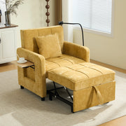 Poltrona letto convertibile in chenille con schienale reclinabile a 5 posizioni tasche laterali vassoio giallo senape