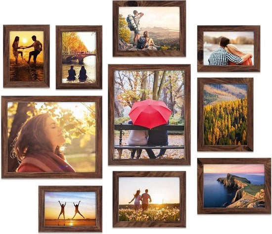 Set di 10 cornici per foto in legno scuro - cornice multifoto per collage - cornice per foto moderna per parete - diverse misure - 10 x 15 cm 13 x 18 cm 20 x 25 cm