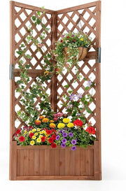 Letto da Giardino Rialzato ad Angolo con Traliccio e Fori di Drenaggio, Fioriera in Legno Elevata per Piante Rampicanti, Fiori e Verdure, Ideale per Interno ed Esterno (Marrone)