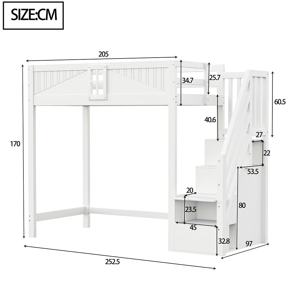 Letto a soppalco - Xylo - 90x200 cm scala mobile bianco