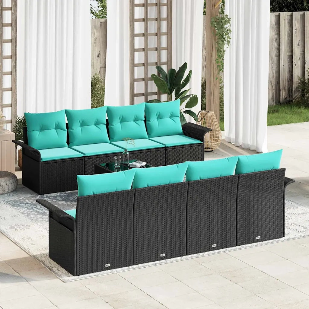 Set Divano da Giardino con cuscino 9 pcs Nero polyrattan 3345296
