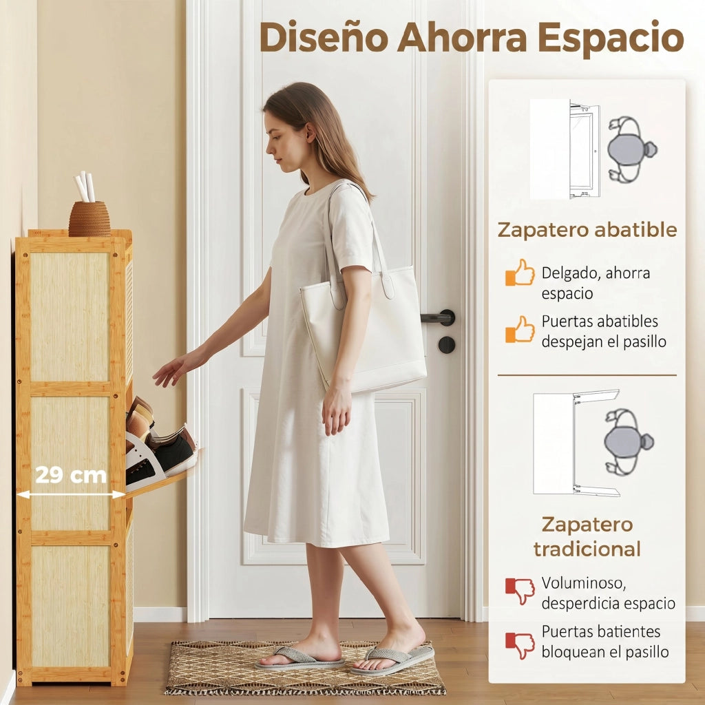 Scarpiera in Bamb¨´ con 3 Cassetti ¨C Zephmum ¨C Naturale 69x29x119,8 cm