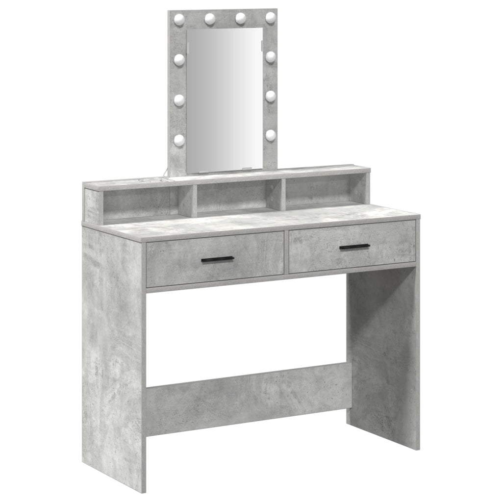 Tavolo da Toeletta con Luci LED Grigio Cemento 100x41x140 cm
