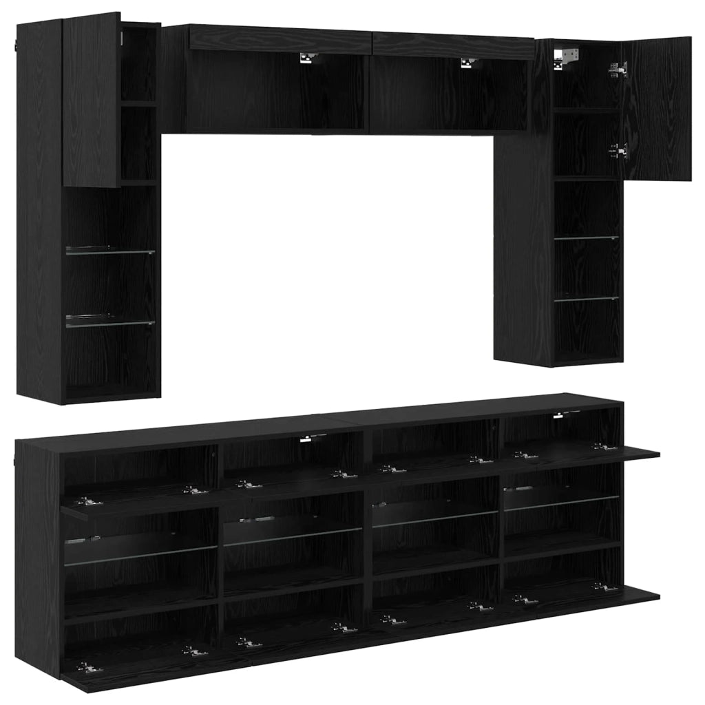 Set di Mobiletto da TV a Parete con led 6 pcs Rovere Nero