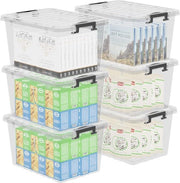 Contenitore di archiviazione trasparente 15L con chiusura a click e cassetta per oggetti con chiusura a click, organizzatore trasparente con 6 contenitori in lega di alluminio, capacità di stoccaggio 15L