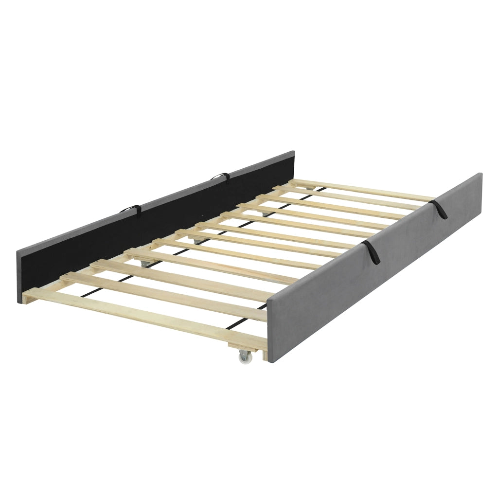 LETTO per bambini 90x190 cm con letto estraibile in velluto grigio