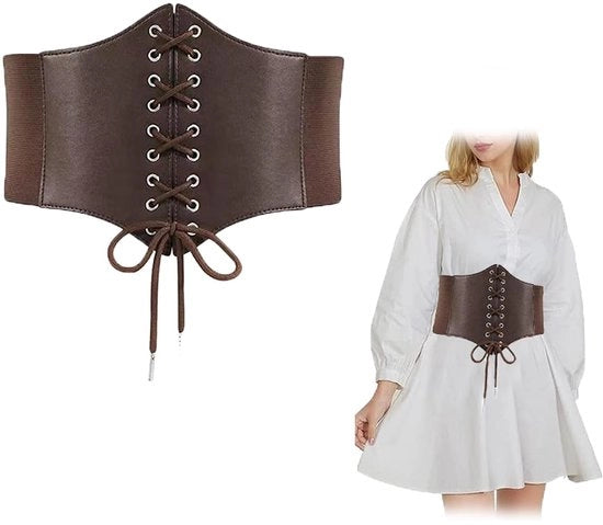 Corset per Donna con Cintura Elastica - Top Corsetto - Corsetto con Cinturino - Corsetto Erotico - Corsetto per Donna da Costume - Marrone