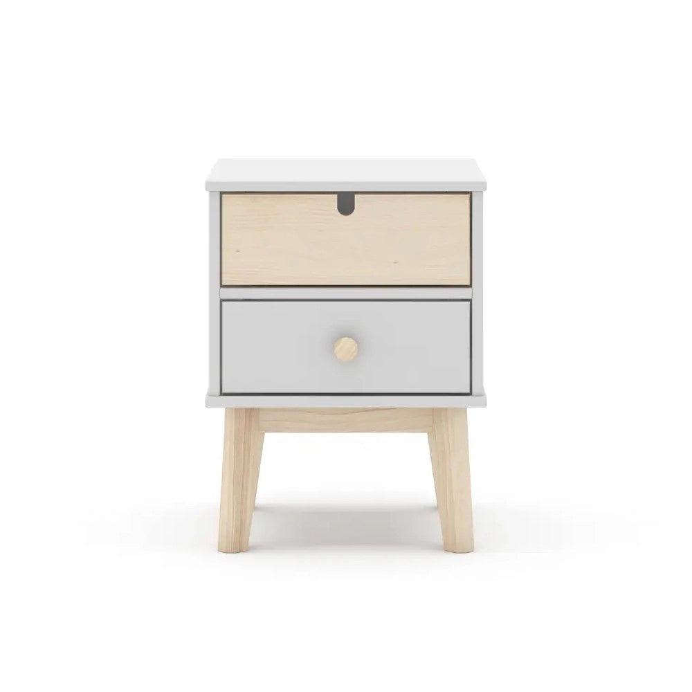 Comodino Estefania in legno con 2 cassetti bianco e pino – stile nordico essenziale