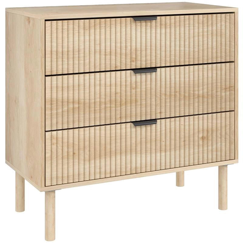 CASSETTIERA 3 CASSETTI IN LEGNO PER CAMERA E INGRESSO STILE NORDICO 80X40X77.5 CM ROVERE