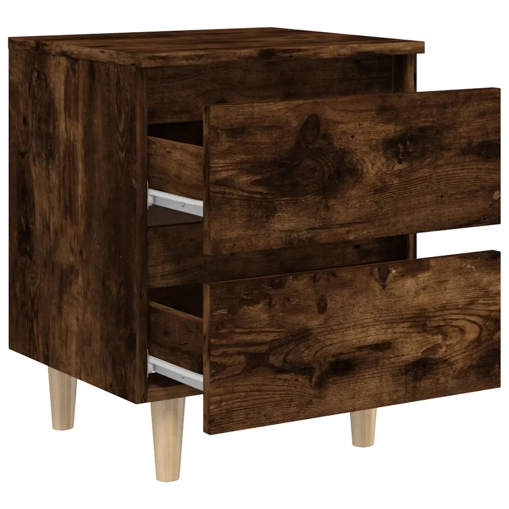 Comodino con Gambe in Legno Massello-Tavolino da notte Rovere Fumo 40x35x50 cm