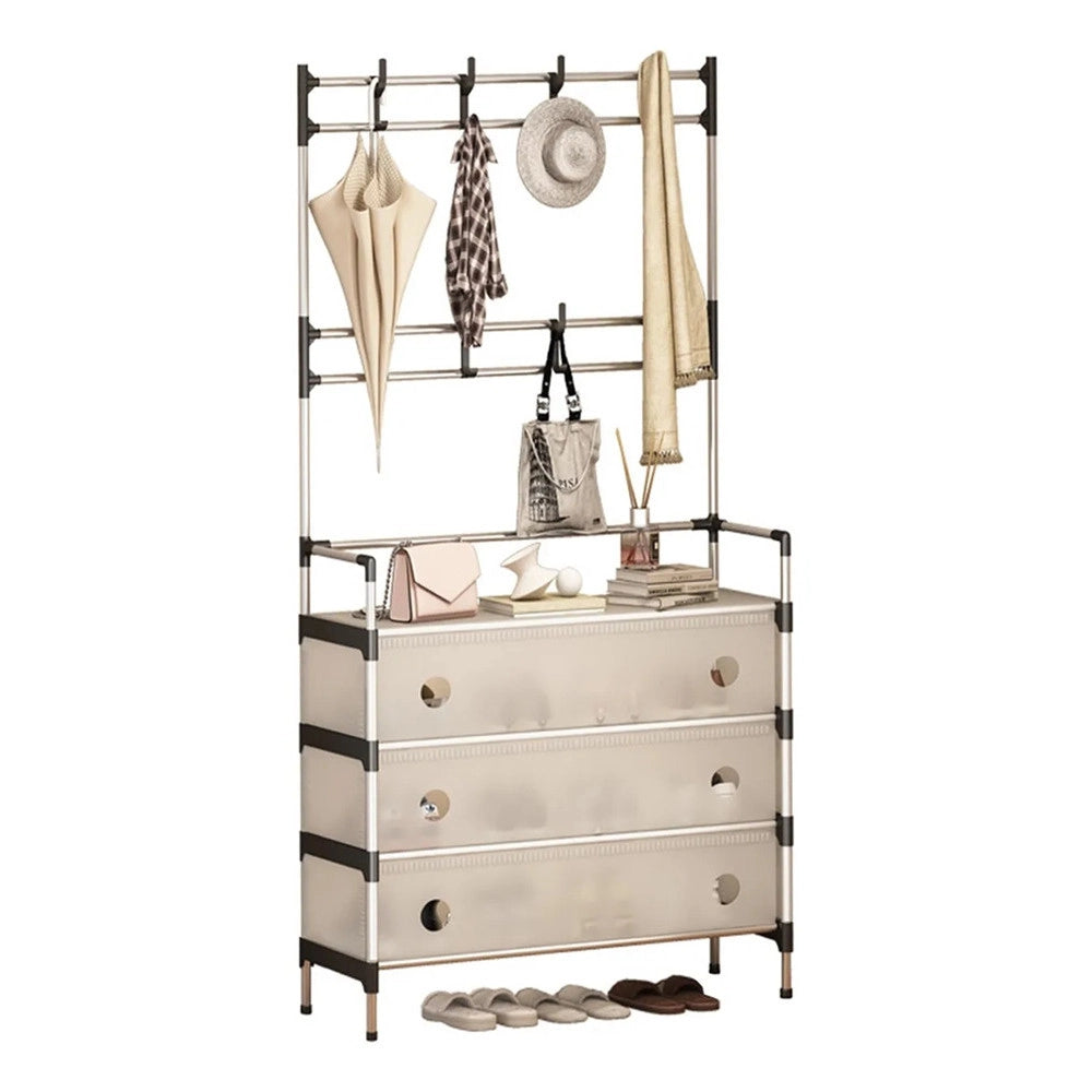 Trade Shop - Appendiabiti 8 Ganci Scarpiera 4 Ripiani Organizer Scarpe Armadio Multifunzione In Acciaio -
