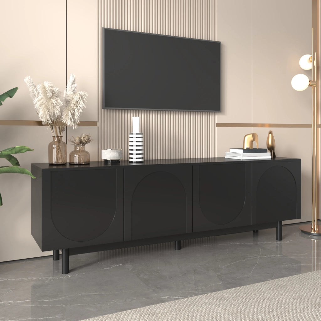OKWISH Mobile TV con 4 Ante e Ripiani Regolabili, Apertura a Pressione, per Soggiorno, Nero, 175 x 38 x 56 cm