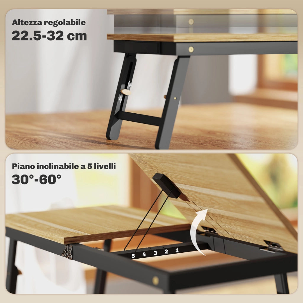 Supporto per Monitor Inclinabile e Regolabile 86x33x22,5-32 cm in Legno Rovere e Nero