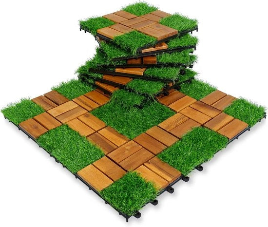 Tegoli in legno pavimentazione di finto prato per balcone 30 x 30 cm 10 tegoli = 0,9 m² pavimentazione per balcone e terrazza tegoli in pannelli resistenti all'usura per esterni pavimenti per terrazze e patio