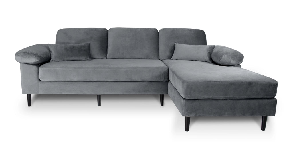 Divano angolare 3 posti con chaise longue destra velluto grigio - Washington - DI-WA01VLT-CLDX