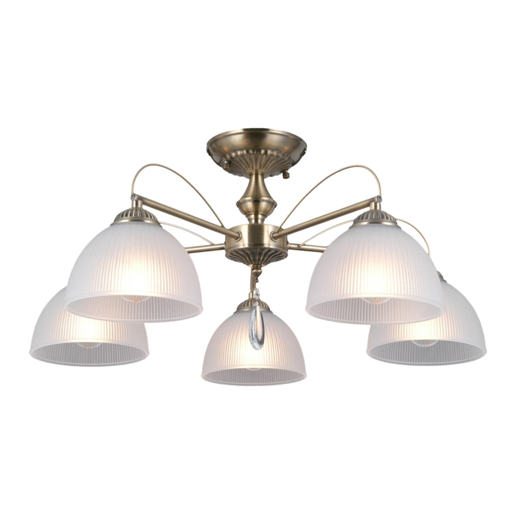 Plafoniera vintage MORETI ottone 5xE27 opale Italux