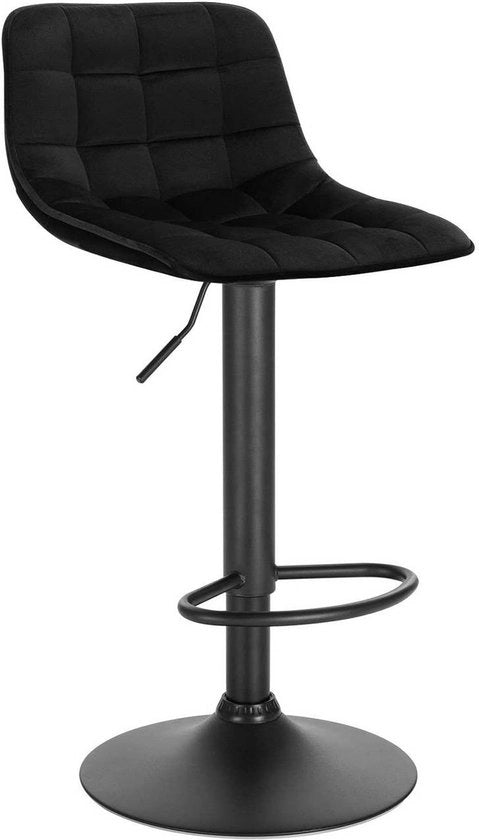 Set di sedute per bar con schienale in velluto - Con schienale imbottito - Nero - Set da 2 - Cucina - Sedute ergonomiche per bar - Regolabili in altezza - Altezza seduta 60-82cm