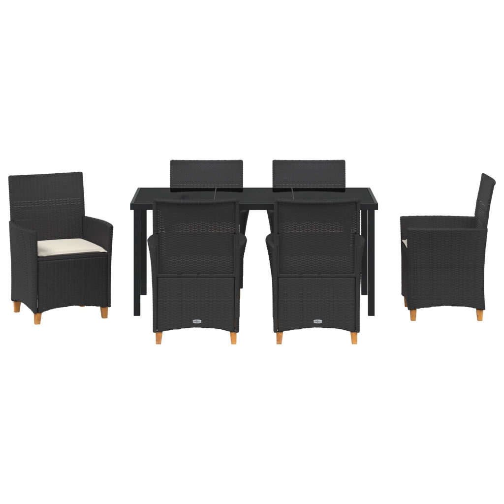 Set di pranzo da giardino 7 pezzi con cuscini Nero rattan polietilene