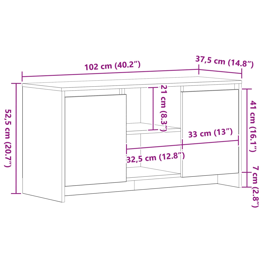mobile TV  Nero Rovere 102x37,5x52,5 cm in legno ingegnerizzato