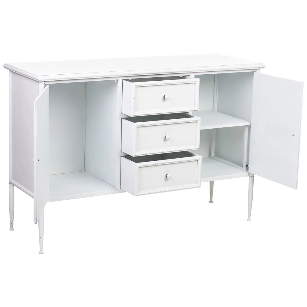 Credenza in metallo bianco con 2 ante e 3 cassetti 120x41x80h cm