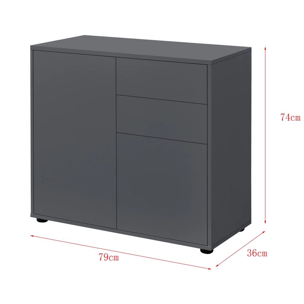 Cassettiera con 2 cassetti e 2 ante 74 x 79 x 36 cm grigio scuro opaco 03_0006819